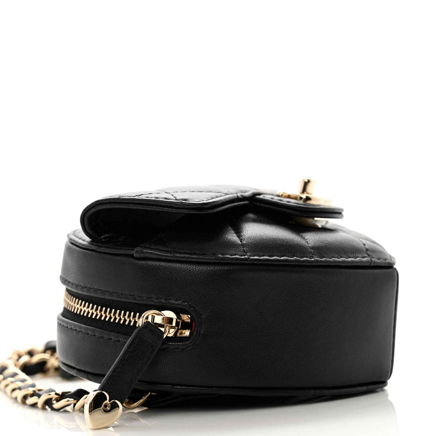 Chanel Lambskin Quilted CC In Love Heart Waist Belt Bag With Chain Black 8 of 9