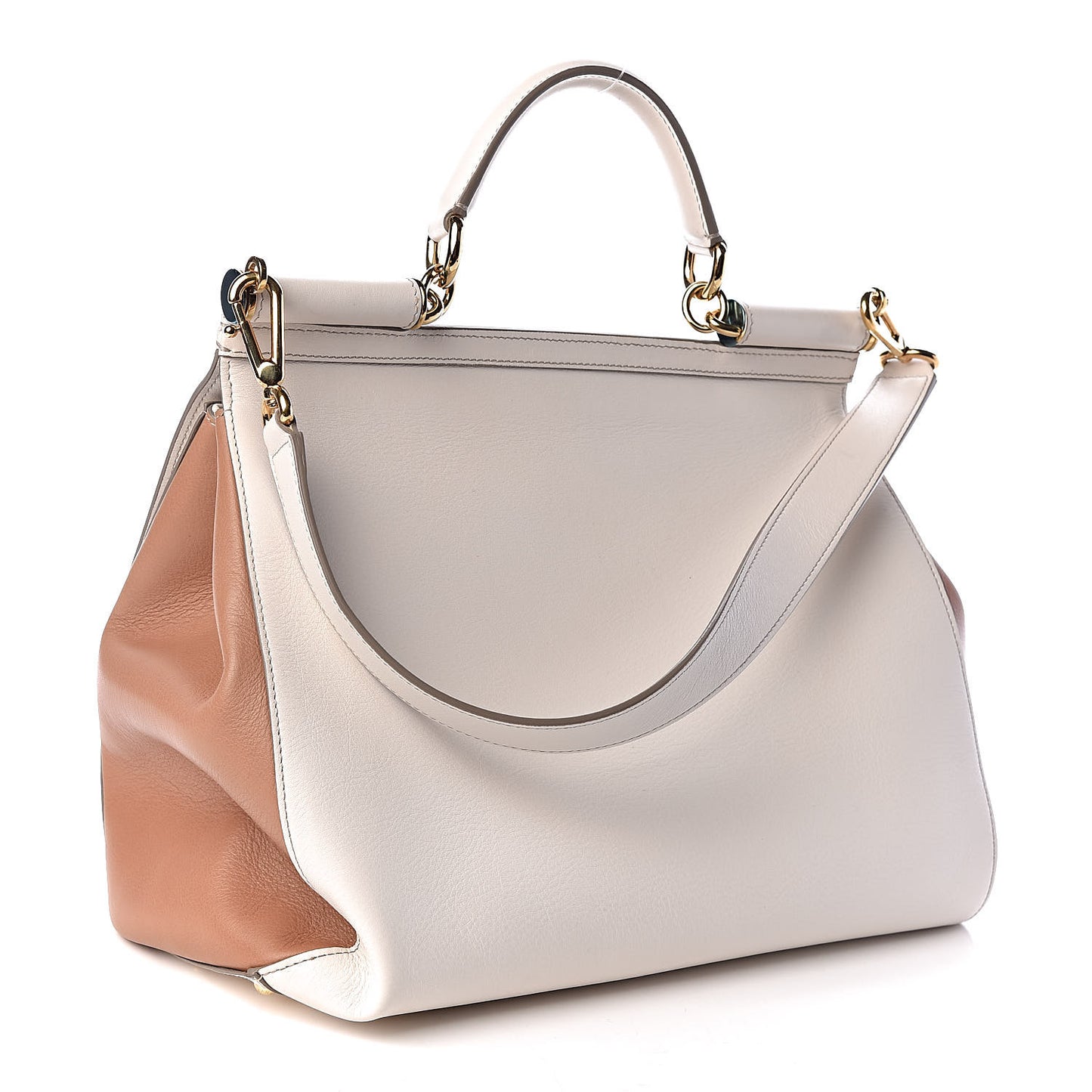 Grained Deerskin Large Bi-Color Miss Sicily Satchel White Caramello