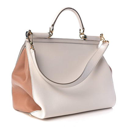 Dolce & Gabbana Grained Deerskin Large Bi-Color Miss Sicily Satchel White Caramello 4 of 10