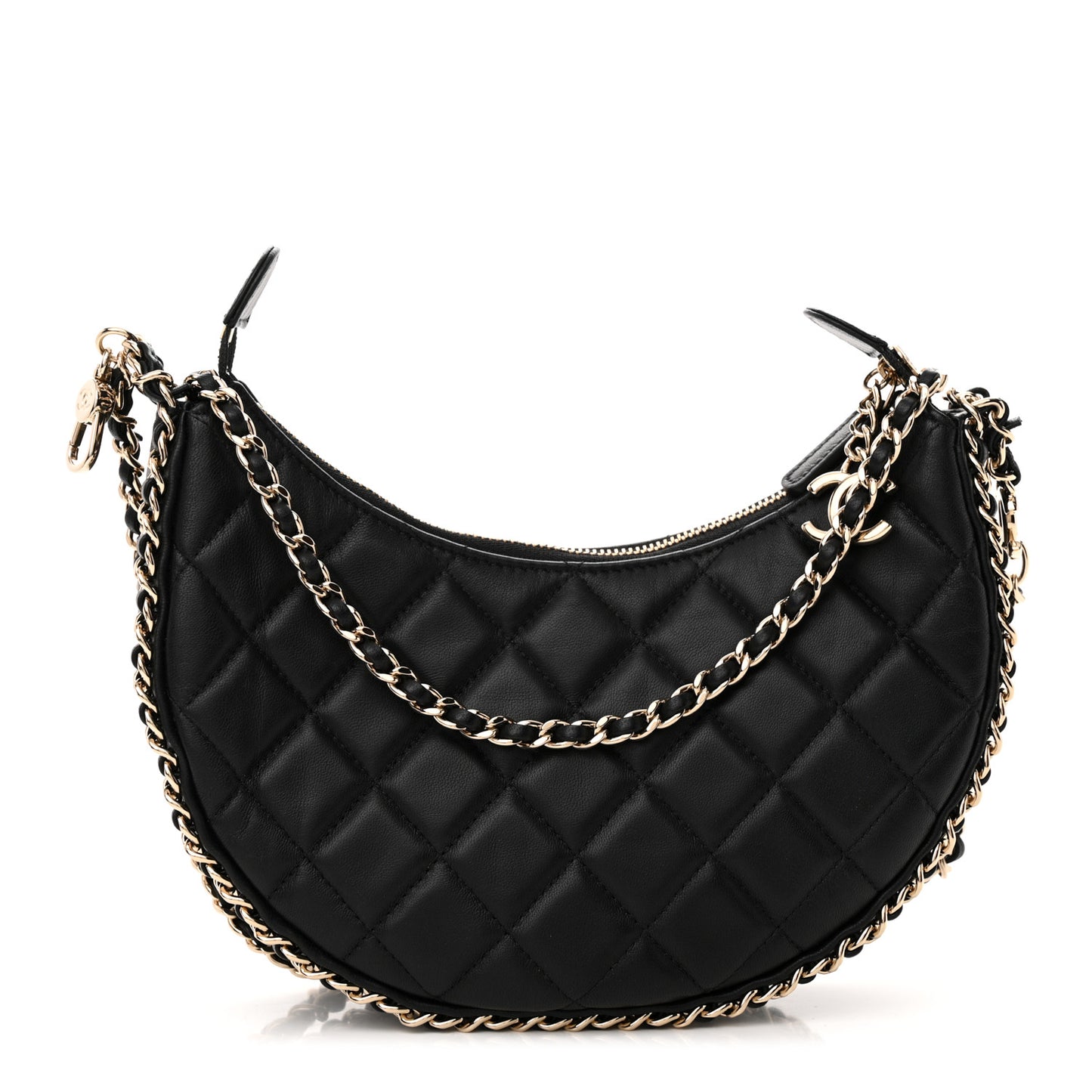 Lambskin Quilted Small Hobo Bag Black