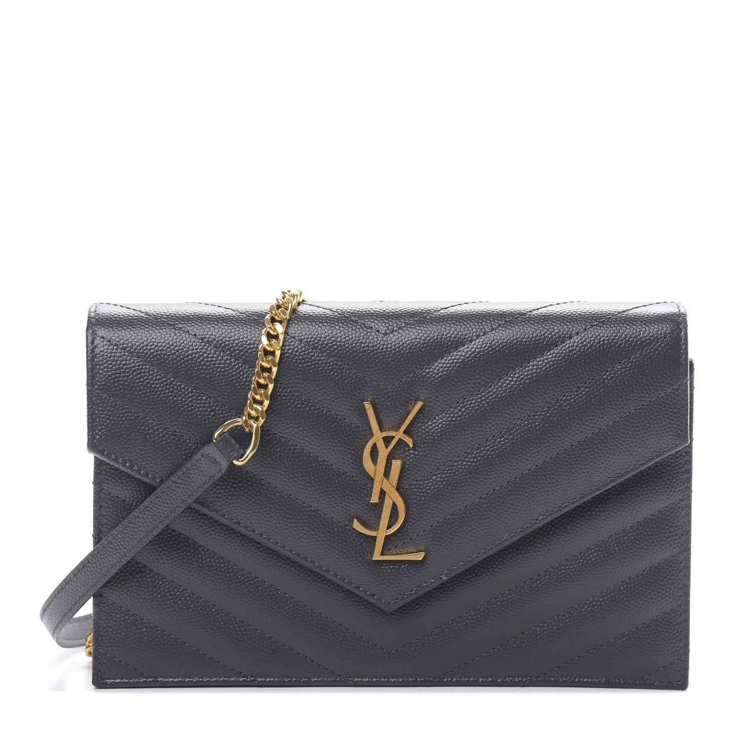 Grain De Poudre Matelasse Chevron Monogram Envelope Chain Wallet Dark Smog