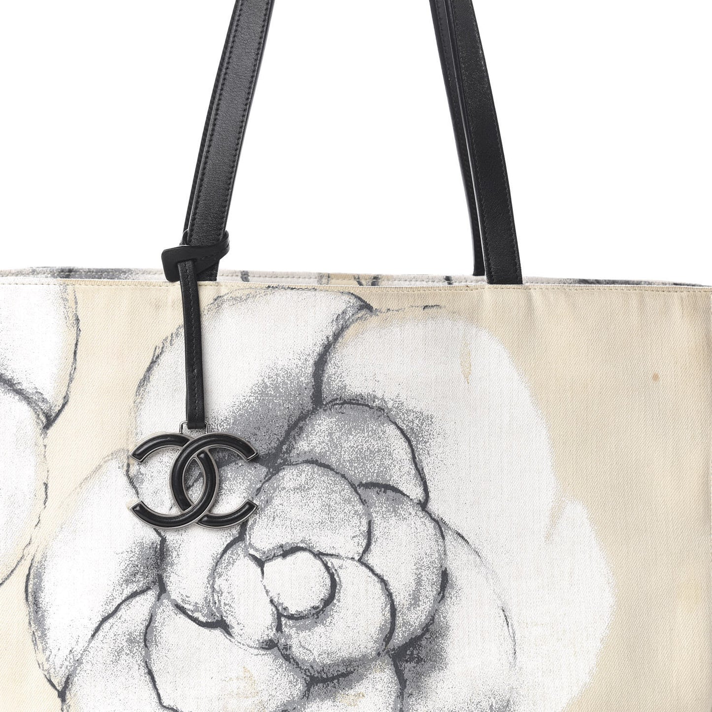 Canvas Medium Camellia Shopping Tote Beige Black