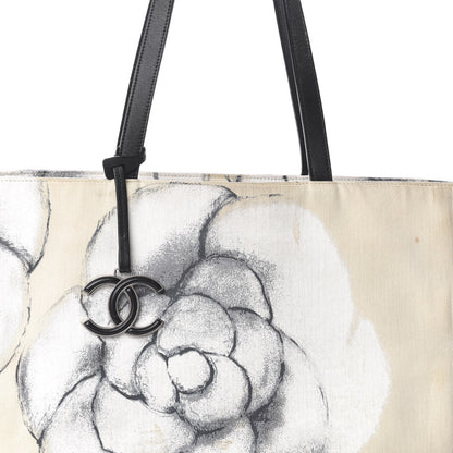 Chanel Canvas Medium Camellia Shopping Tote Beige Black 7 of 9