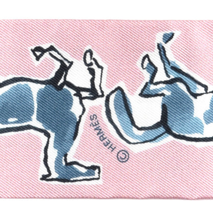 Hermes Silk Chevaux En Liberte Twilly Vieux Rose Bleu 3 of 4