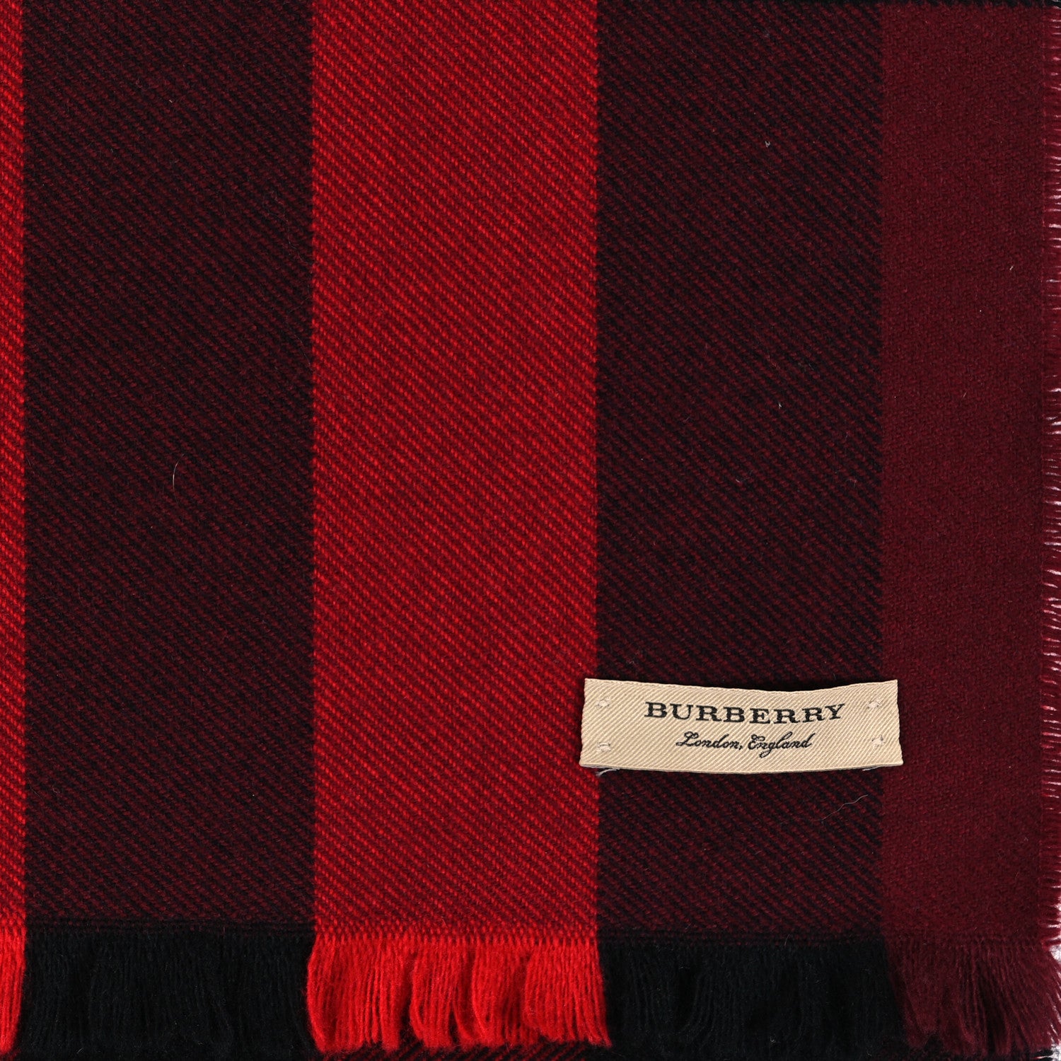 Burberry Wool Cashmere Giant Exploded Check Fringe Scarf Claret 3 of 3