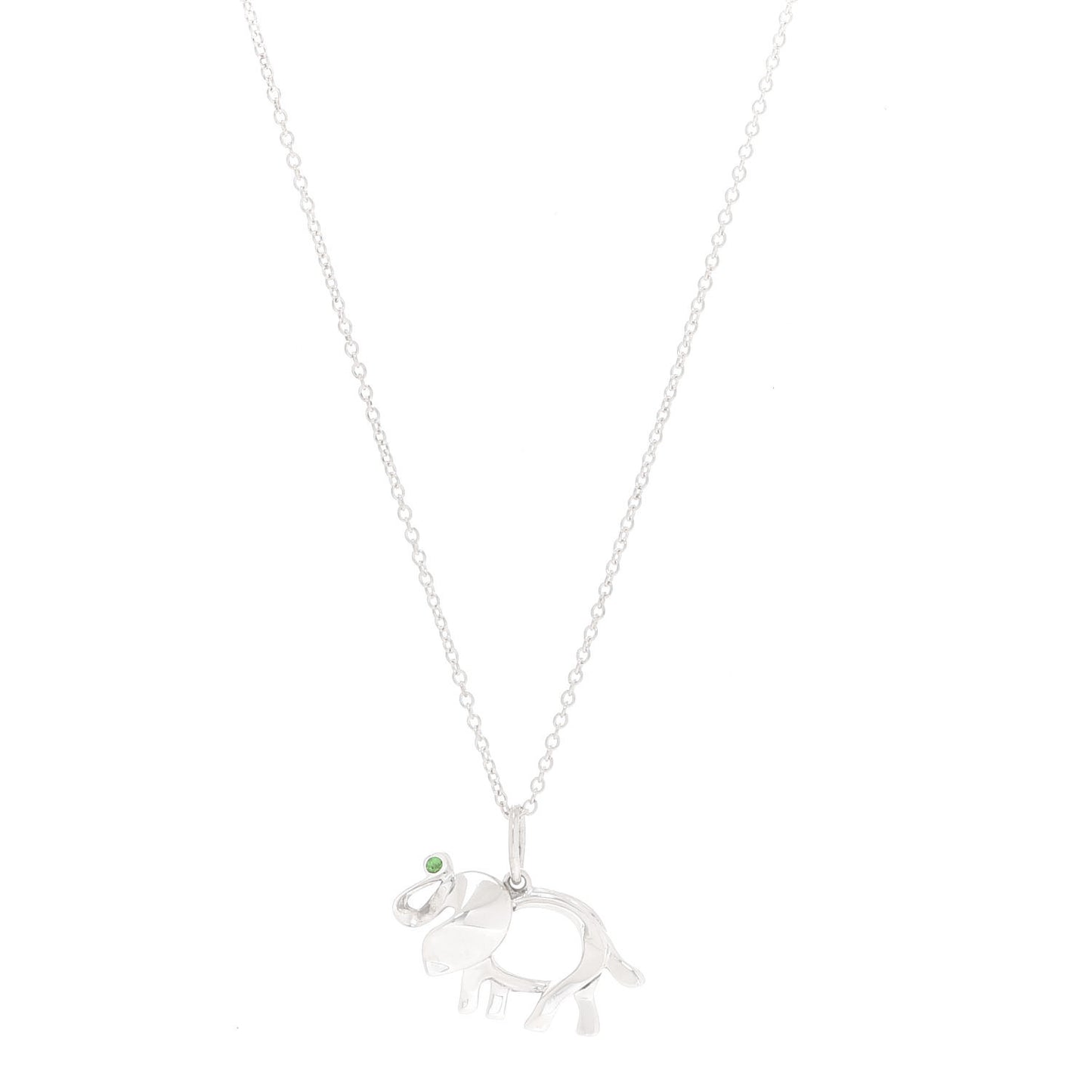 Sterling Silver Tsavorite Save the Wild Elephant Charm Necklace