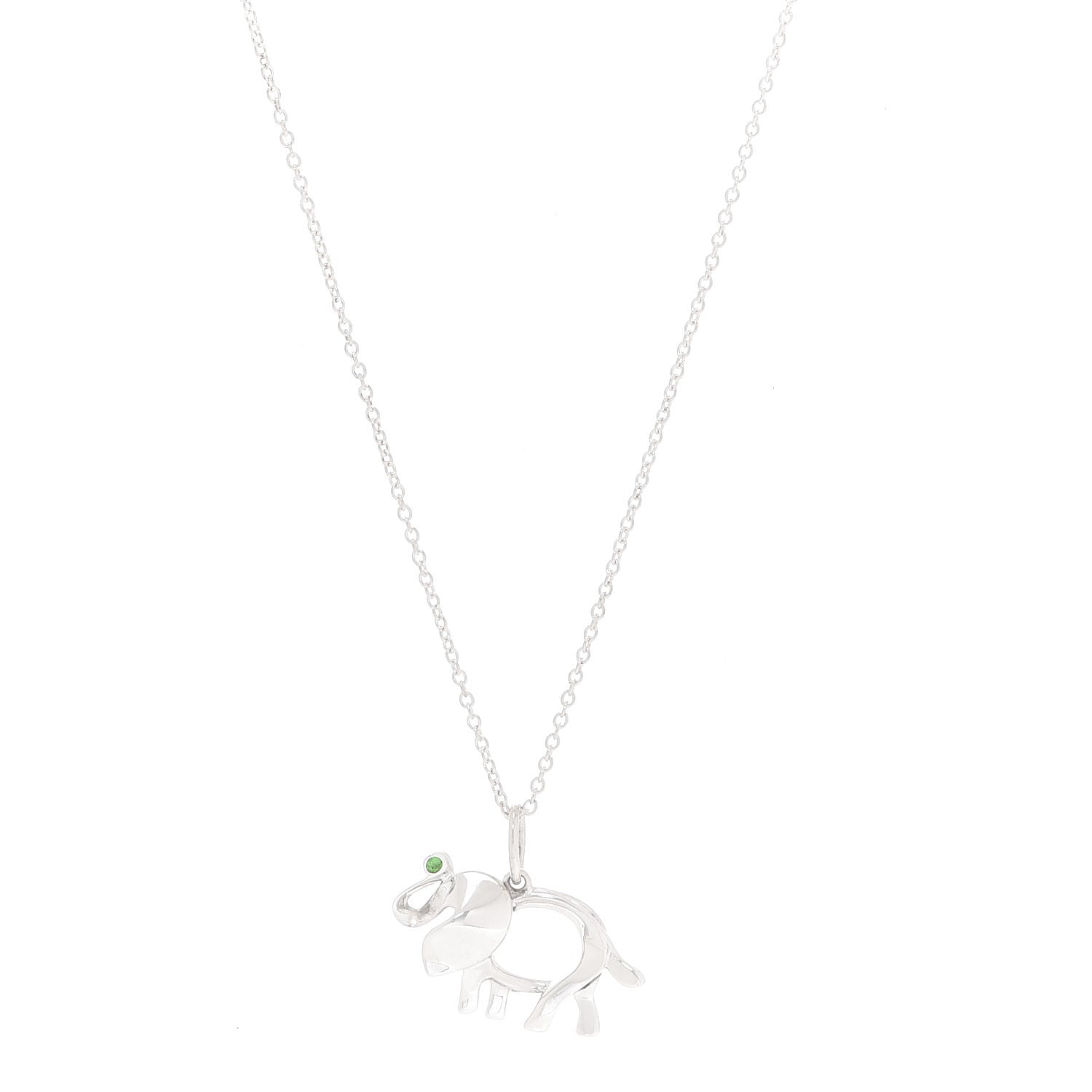 Tiffany Sterling Silver Tsavorite Save the Wild Elephant Charm Necklace 1 of 7