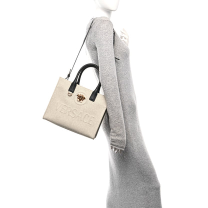 Versace Canvas Calfskin La Medusa Small Tote Bag Beige 2 of 9