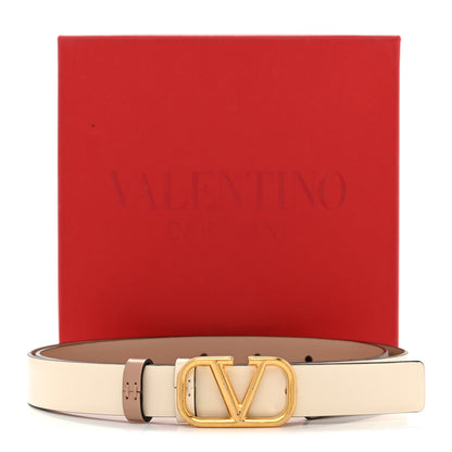 Valentino Garavani Glossy Calfskin VLogo Reversible 20mm Belt 80 32 Light Ivory Rose Cannelle 7 of 7