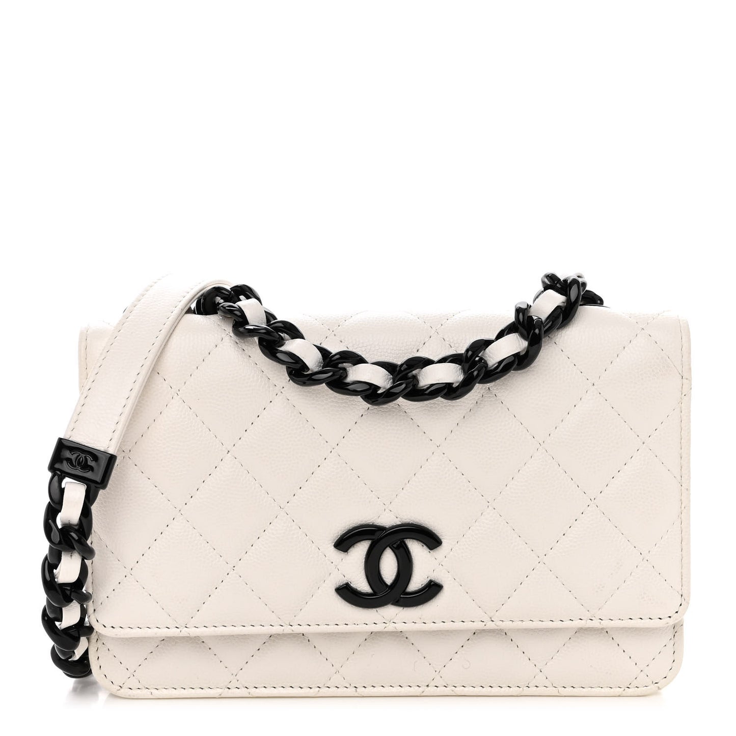 Caviar Quilted My Everything Wallet On Chain WOC White