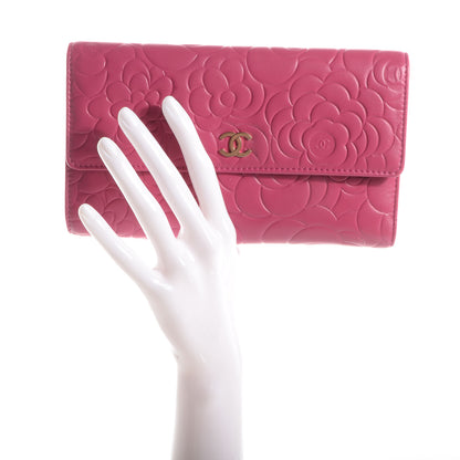 Chanel Lambskin Camellia Large Flap Wallet Fuchsia 2 of 9