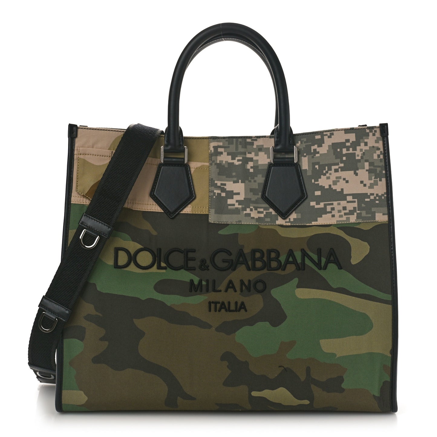 Large Canvas Camouflage Shopping Tote Black Multicolor