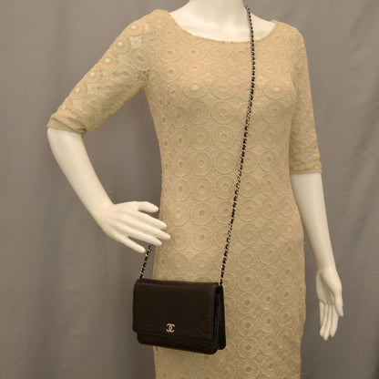 Chanel Lambskin Camellia Wallet on Chain WOC Black 2 of 9