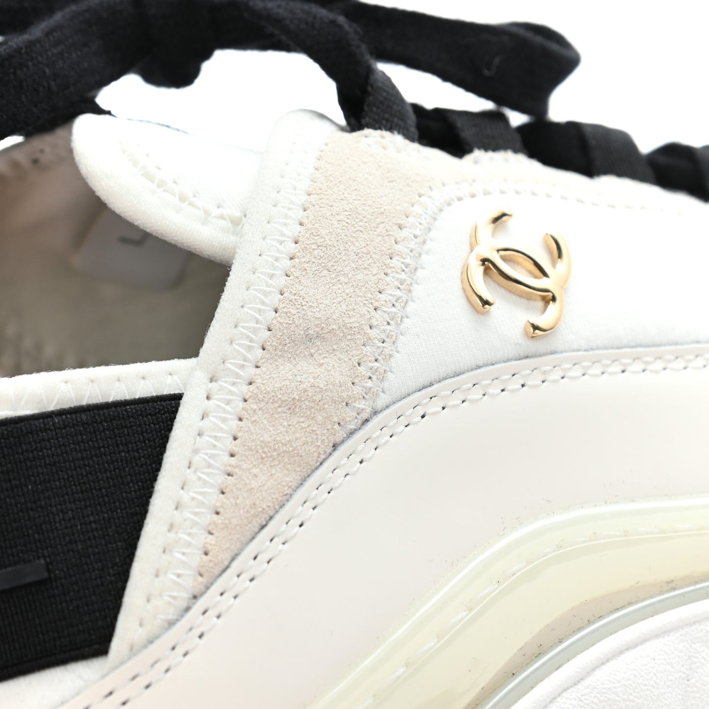 Velvet Calfskin Mixed Fibers CC Sneakers 37 Ivory Black