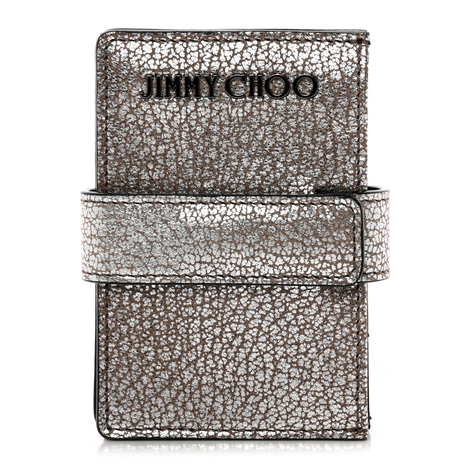Jimmy Choo Metallic Grainy Goatskin Myla Gusseted Card Holder Platinum 1 of 12