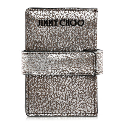 Jimmy Choo Metallic Grainy Goatskin Myla Gusseted Card Holder Platinum 1 of 12