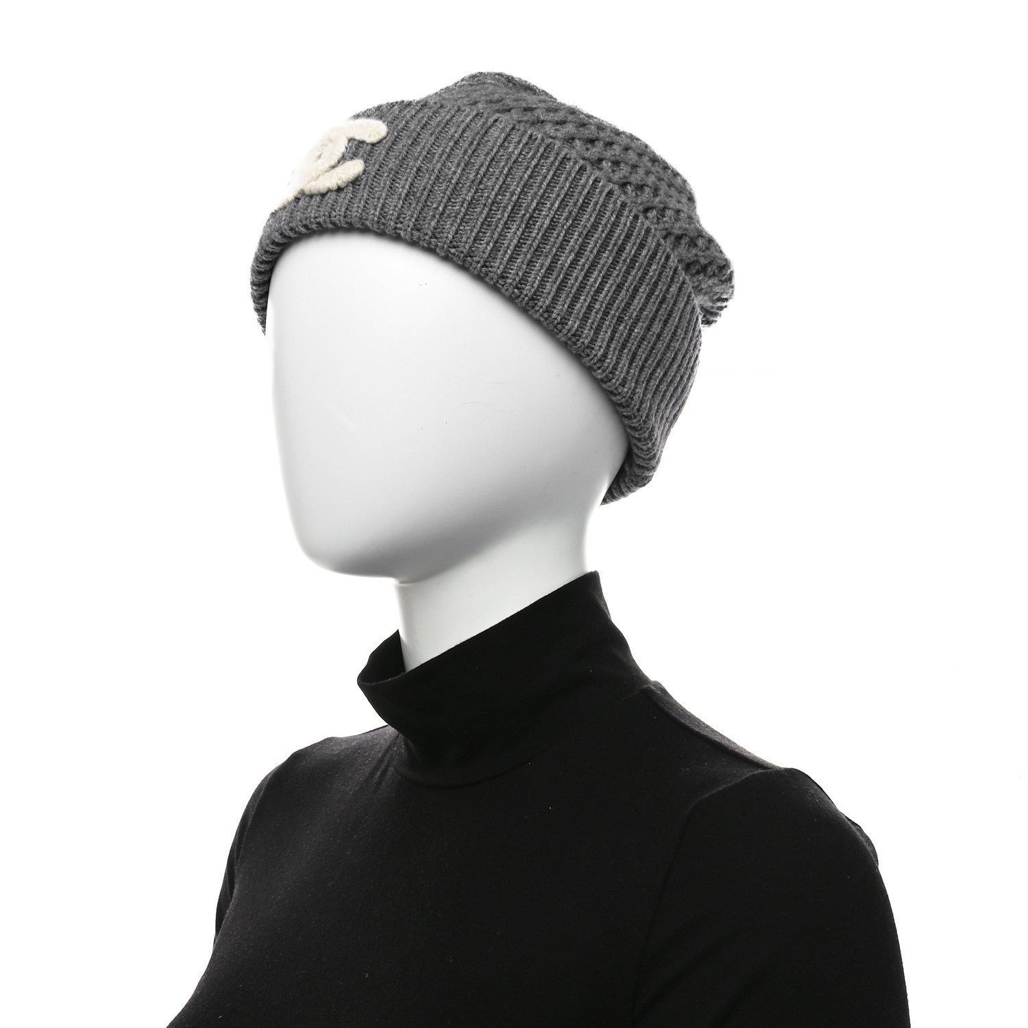 Chanel Cashmere CC Beanie Hat Grey 2 of 5