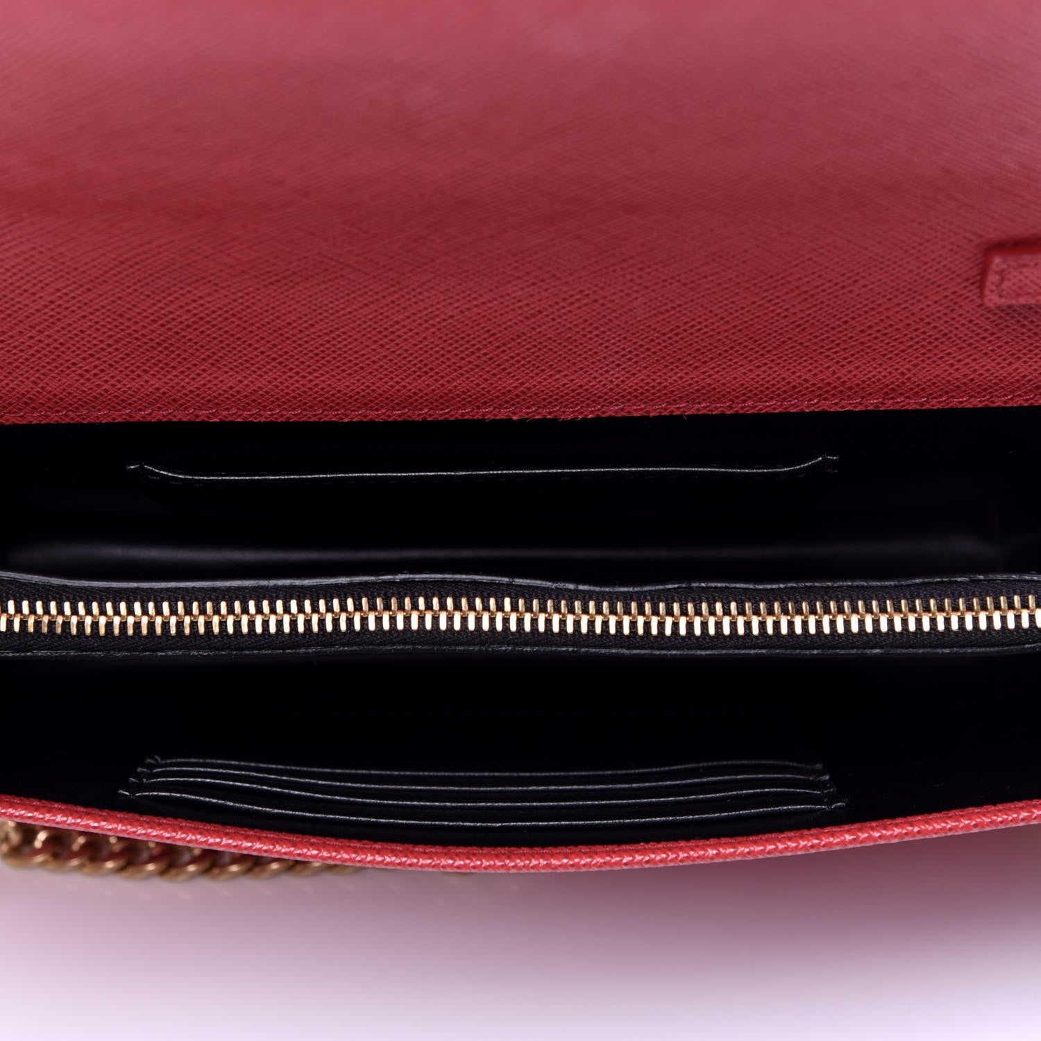 Prada Saffiano Lux Monochrome Chain Wallet Fuoco 5 of 8