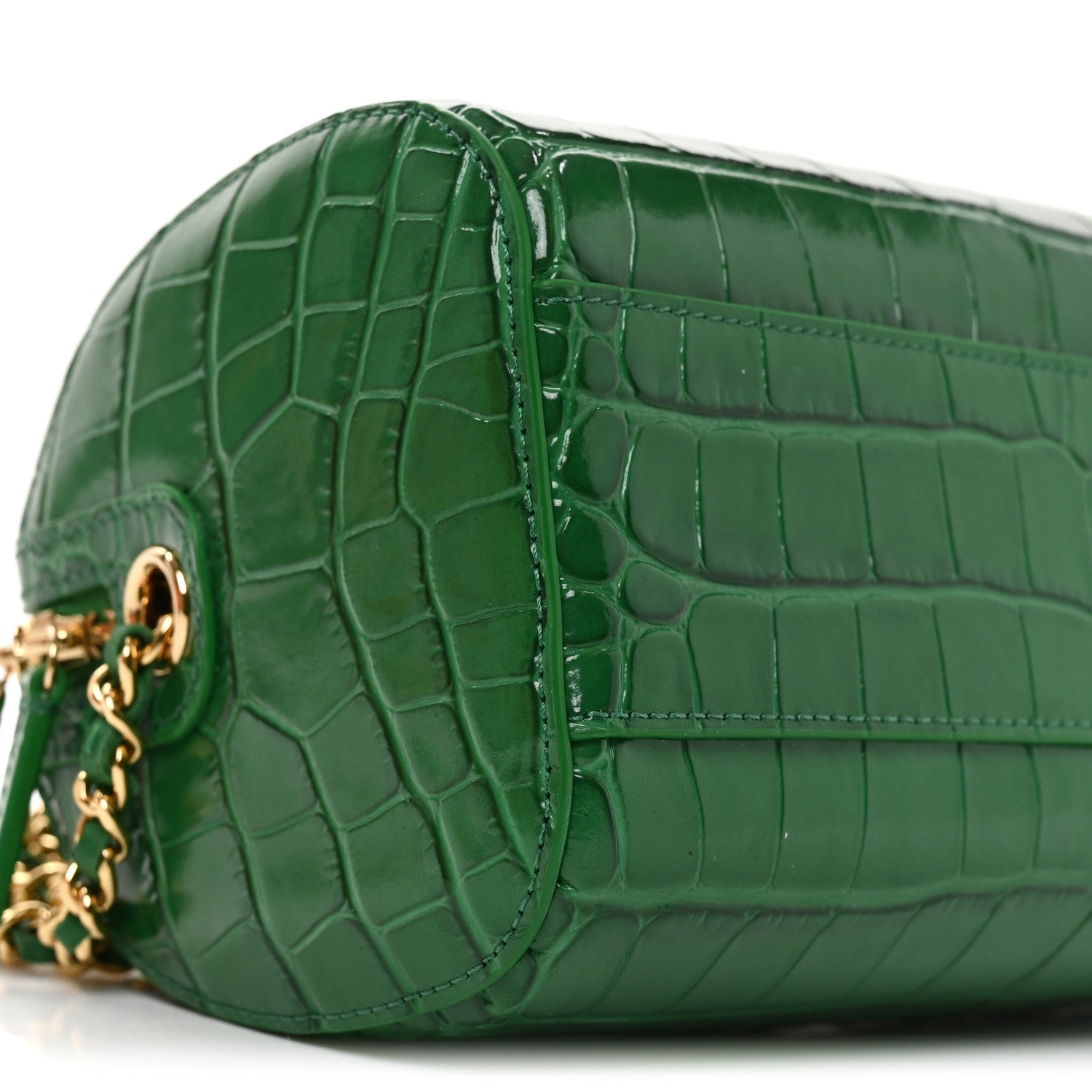 Chanel Calfskin Crocodile Embossed Mini Bowling Clutch With Chain Green 9 of 11