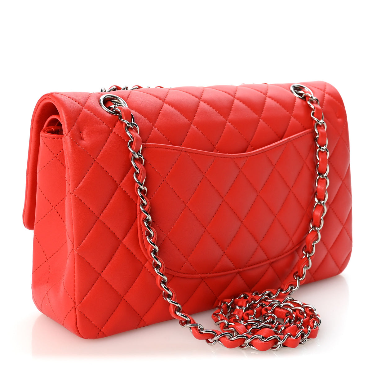 Lambskin Quilted Medium Double Flap Red