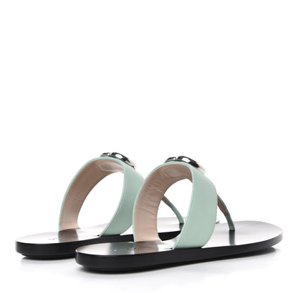 Gucci Calfskin GG Marmont Thong Sandals 36.5 Water Green 4 of 10