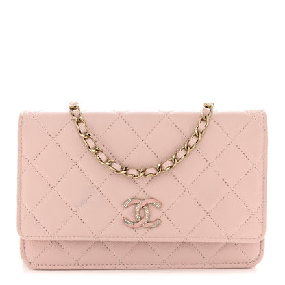 Chanel Caviar Quilted Crystal Enamel CC Wallet On Chain WOC Light Pink 1 of 12