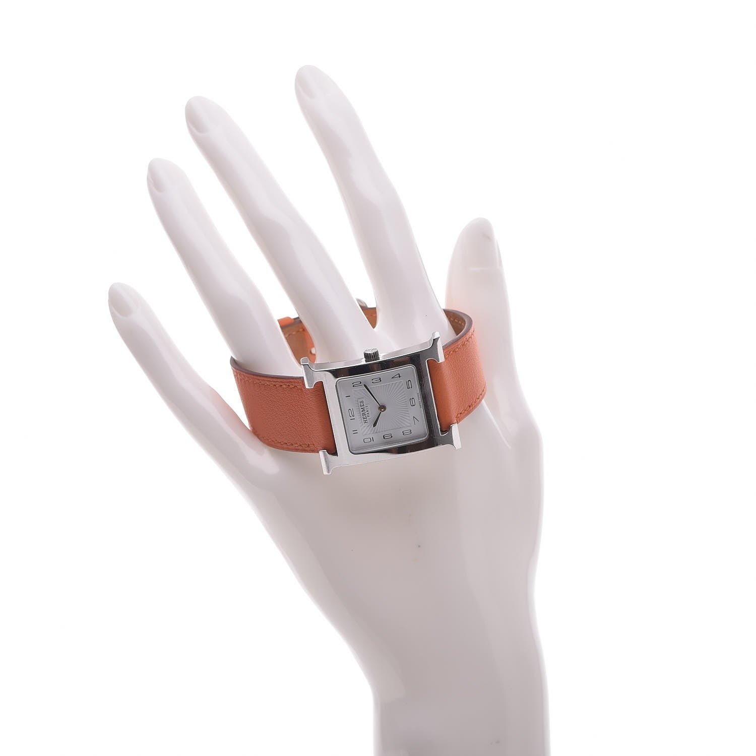 Hermes Stainless Steel Swift 26mm Heure H Hour Quartz Watch Orange 2 of 7
