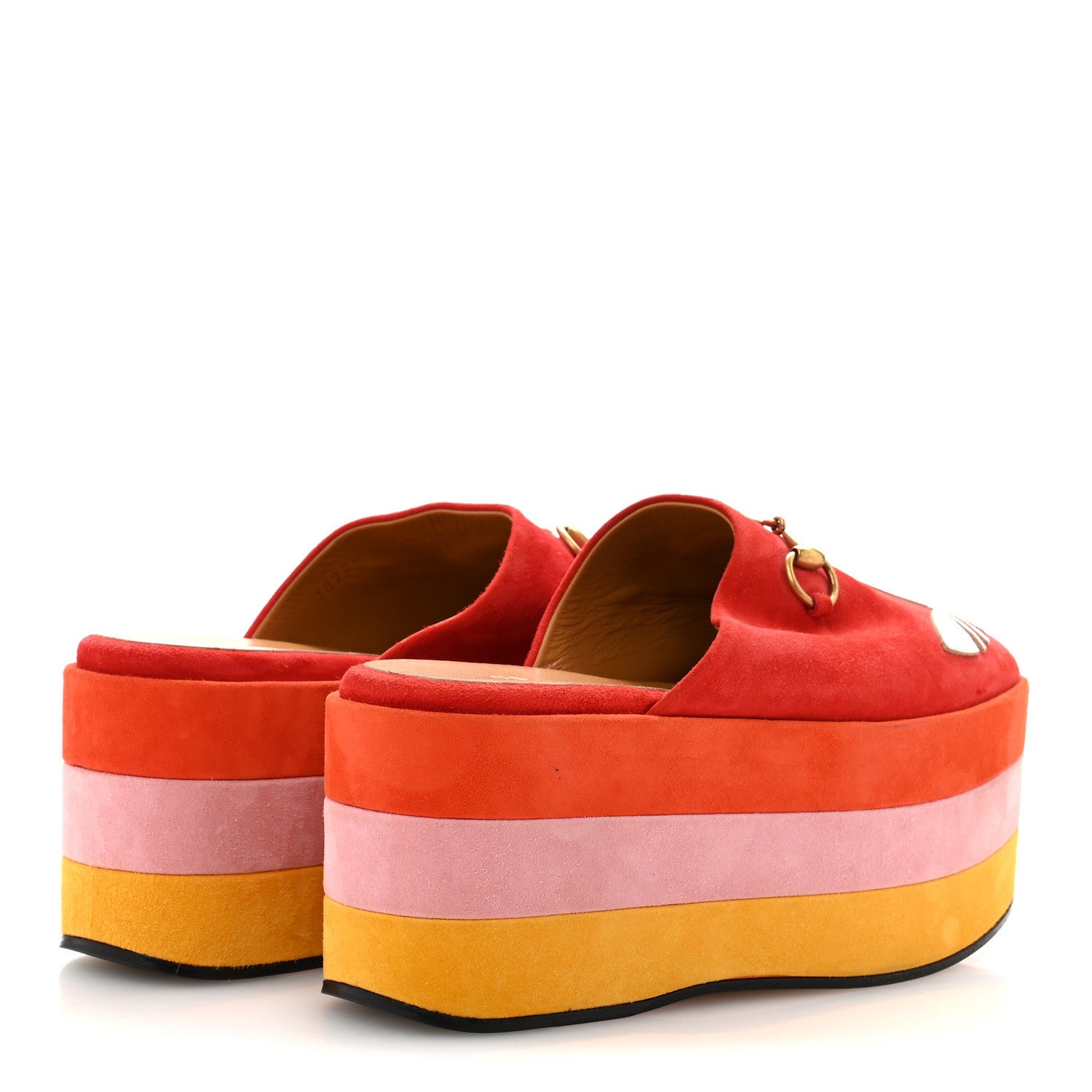 Gucci X ADIDAS Kid Scamosciato Quentin Goatskin Trefoil Embroidered Horsebit Platform Mules 36.5 Red Multicolor 5 of 9