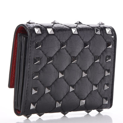 Valentino Garavani Craquele Nappa Rockstud Spike Bi-Fold Card Holder Black 3 of 8