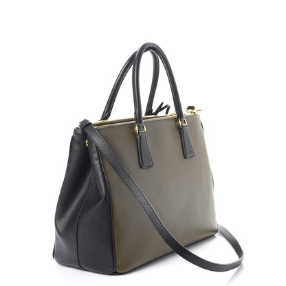 Prada Saffiano Lux Bi-Color Medium Galleria Double Zip Tote Militare Black 3 of 11