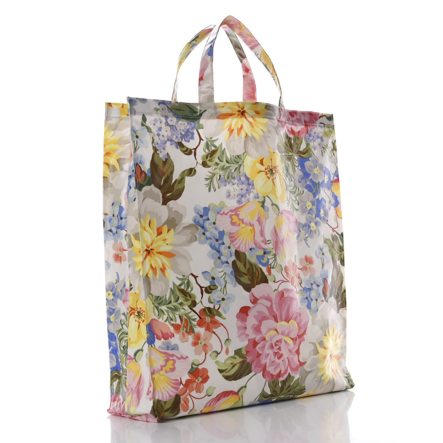 Patent Canvas Frame Logo Floral Print Vertical Tote Multicolor