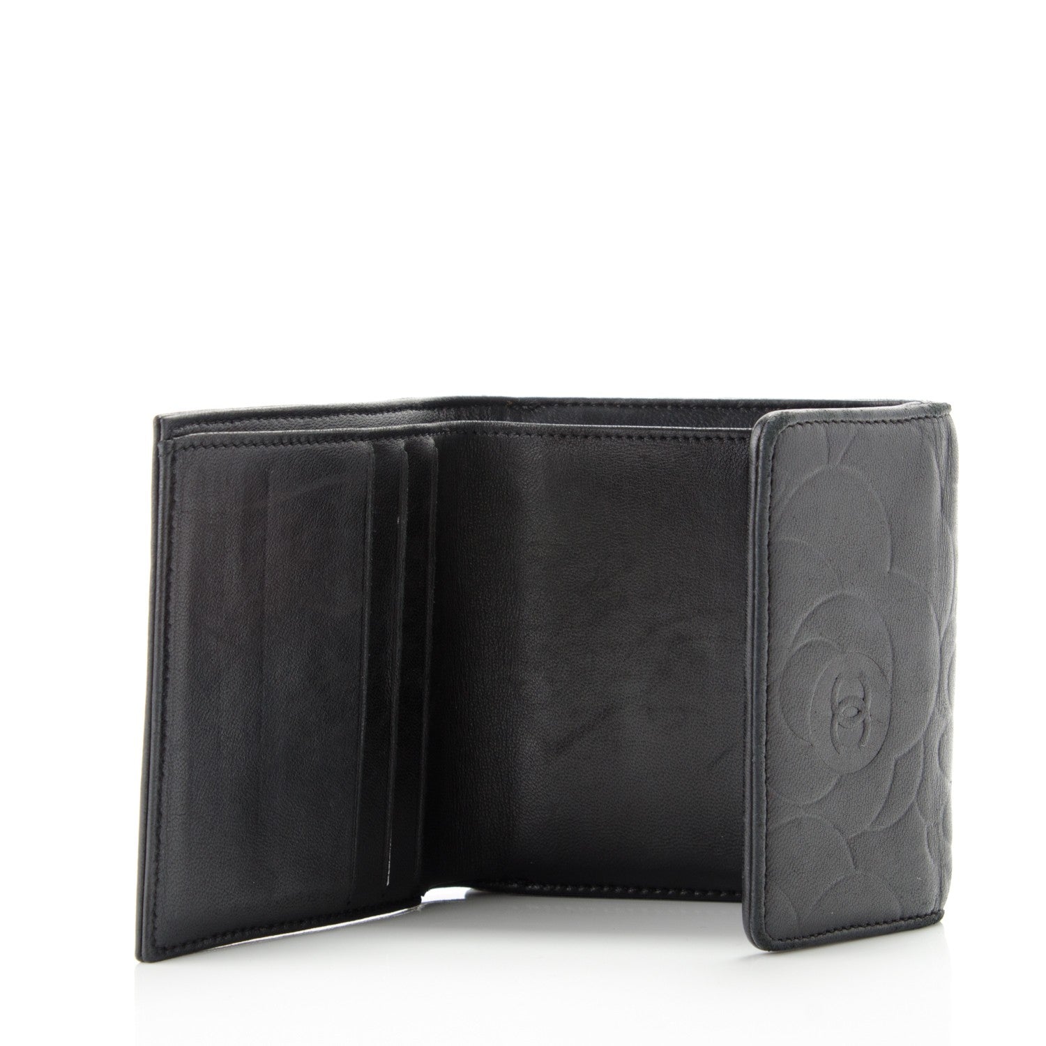 Chanel Lambskin Embossed Camellia French Wallet Black 6 of 9