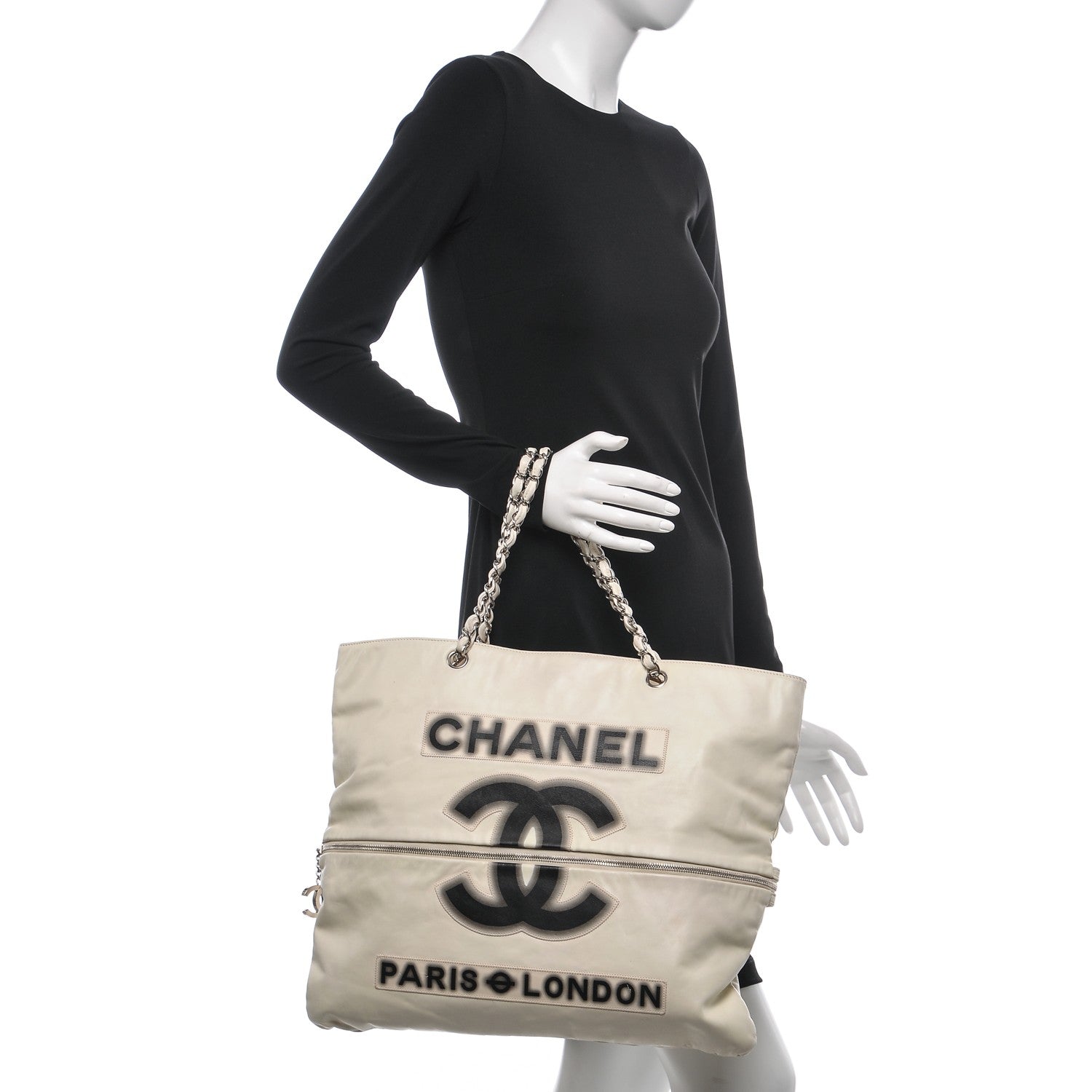 Chanel Calfskin Large Expandable Paris London Tote Bag White 2 of 7