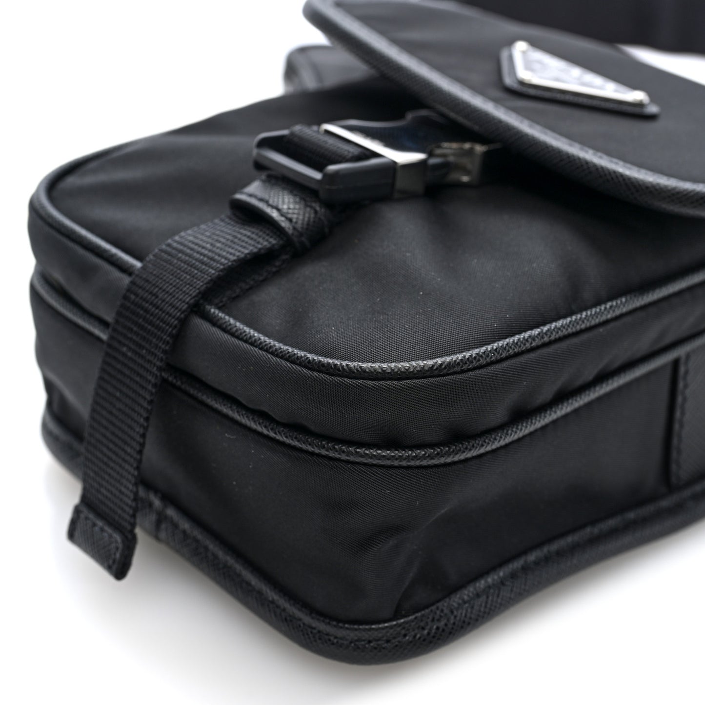Re-Nylon Saffiano Mini Pocket Single Snap Buckle Messenger Bag Black