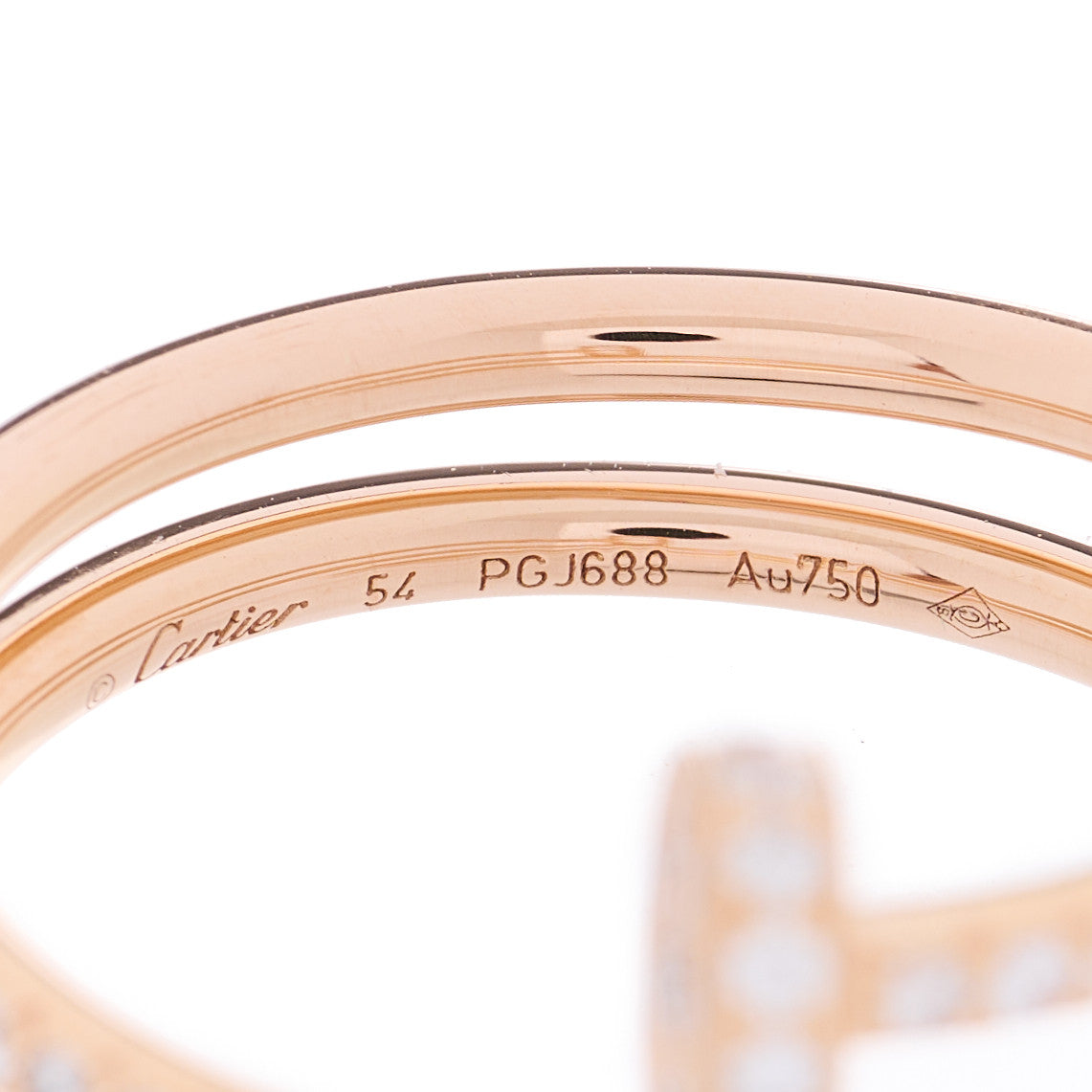18K Pink Gold Diamond Double Juste Un Clou Paved Ring 54 7
