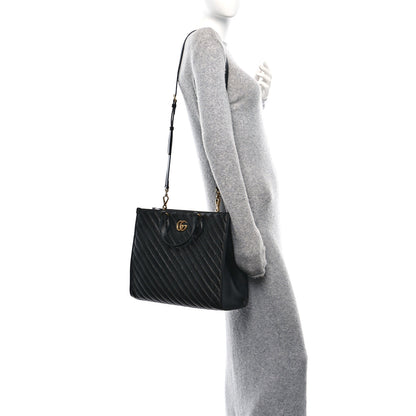Gucci Azalea Calfskin Matelasse Diagonal GG Marmont Tote Bag Black 3 of 10