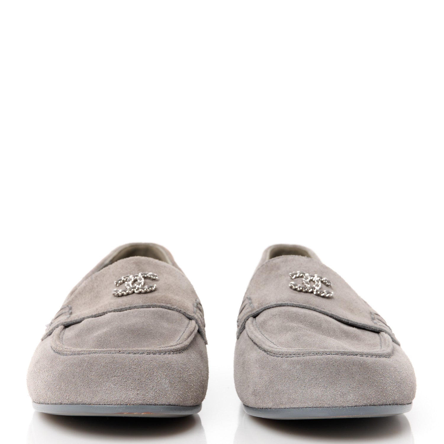 Chanel Suede Calfskin CC Chain Mocassin Loafers 40 Grey 2 of 10