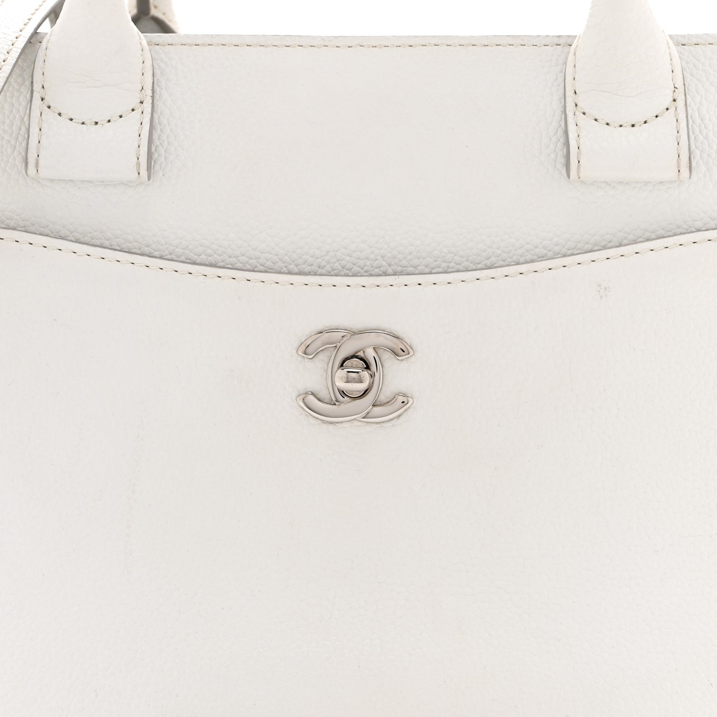 Grained Calfskin Small Neo Executive Shopper Tote White