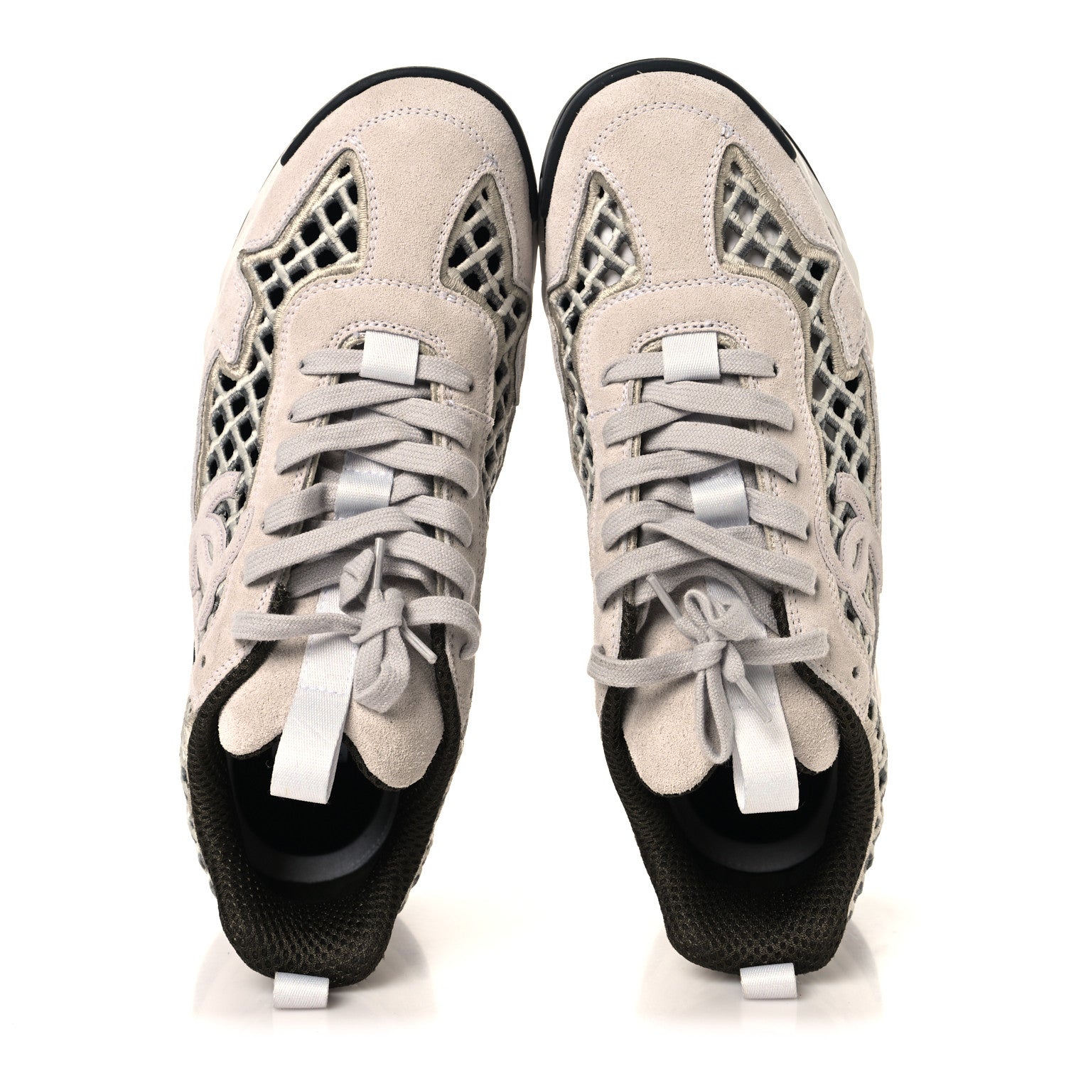 Chanel Suede Calfskin Embroidered CC Sneakers 41 Ecru Light Gray 2 of 10
