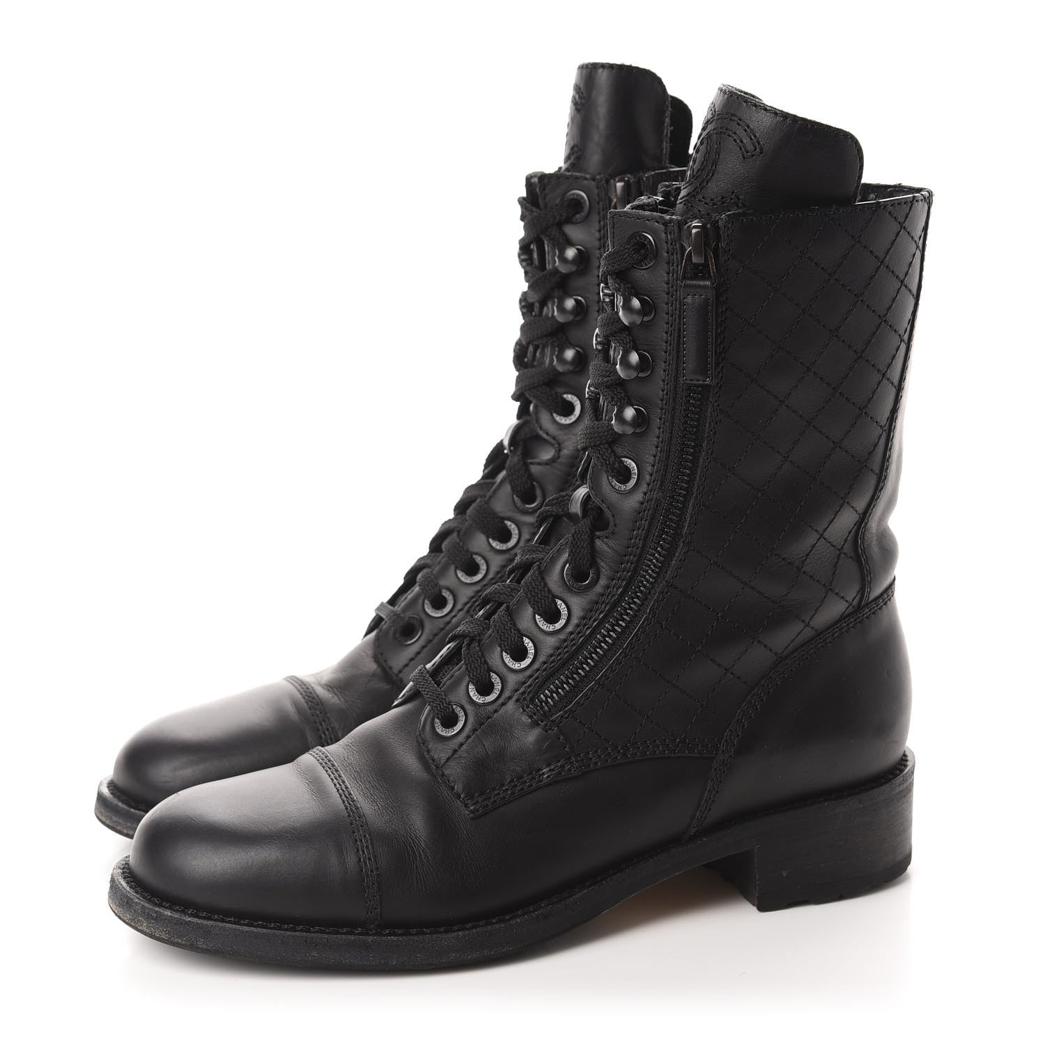 Chanel Calfskin Quilted Cap Toe Combat Boots 40 Black 3 of 9