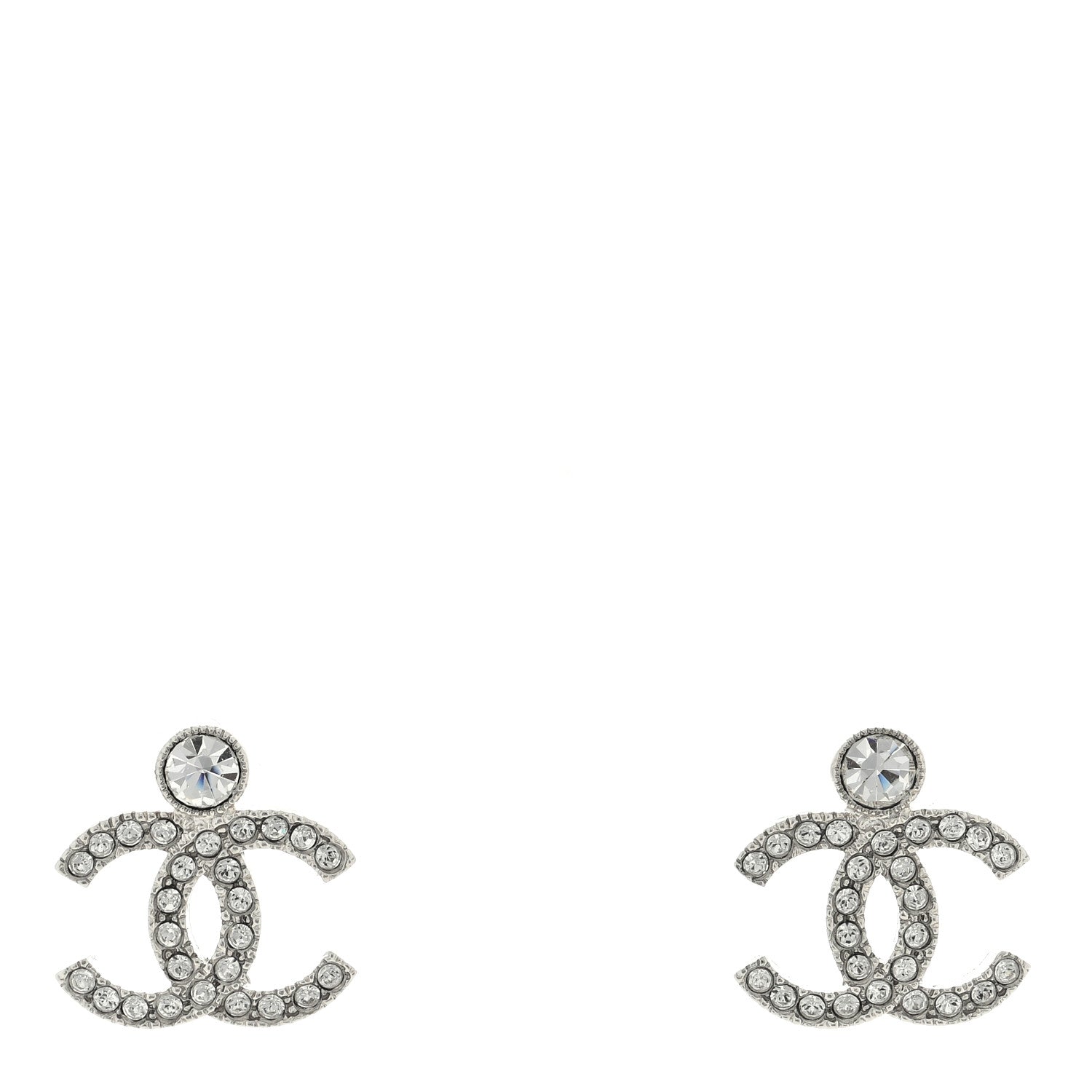 Chanel Crystal CC Earrings Silver 1 of 4