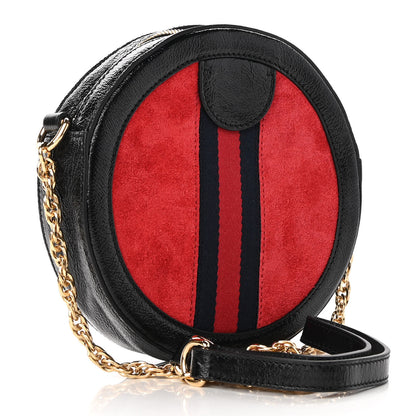 Gucci Suede Patent Web Mini Ophidia Round Shoulder Bag Hibiscus Red Black 3 of 9