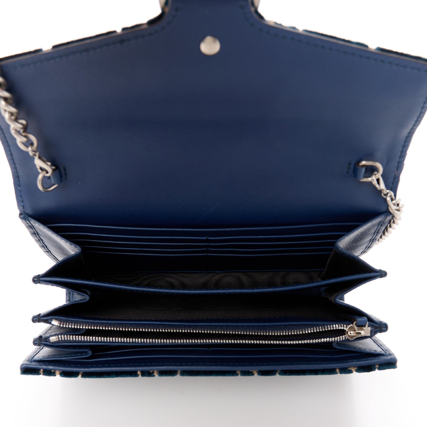 Velvet Crystal GG Monogram Mini Dionysus Chain Wallet Blue Beige Black