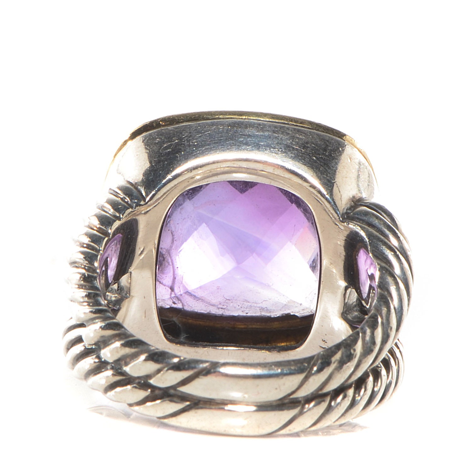 David Yurman Sterling Silver 18K Yellow Gold Amethyst 17mm Albion Ring 57 8 3 of 5