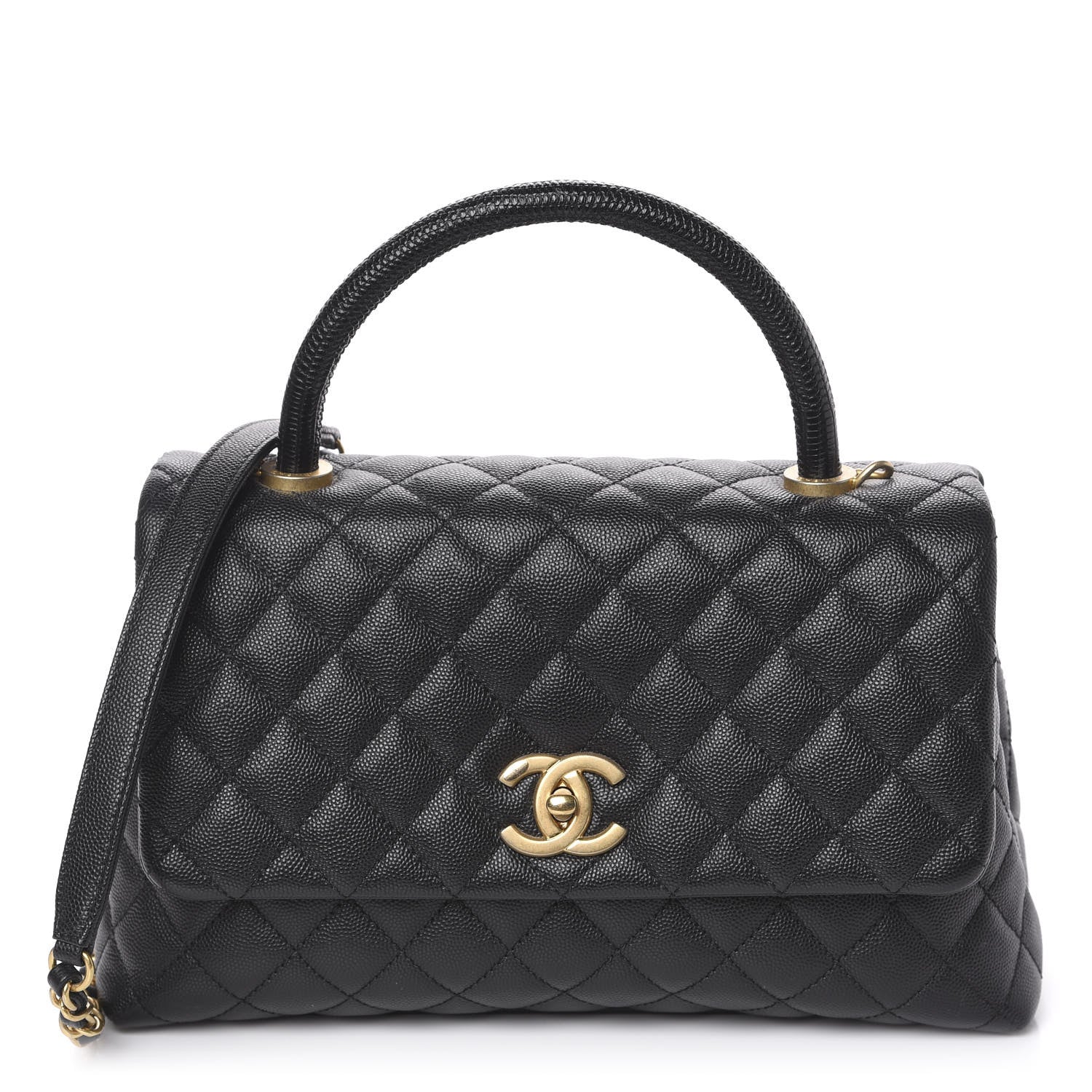 Chanel Caviar Lizard Embossed Quilted Small Coco Handle Flap Black 1 of 9