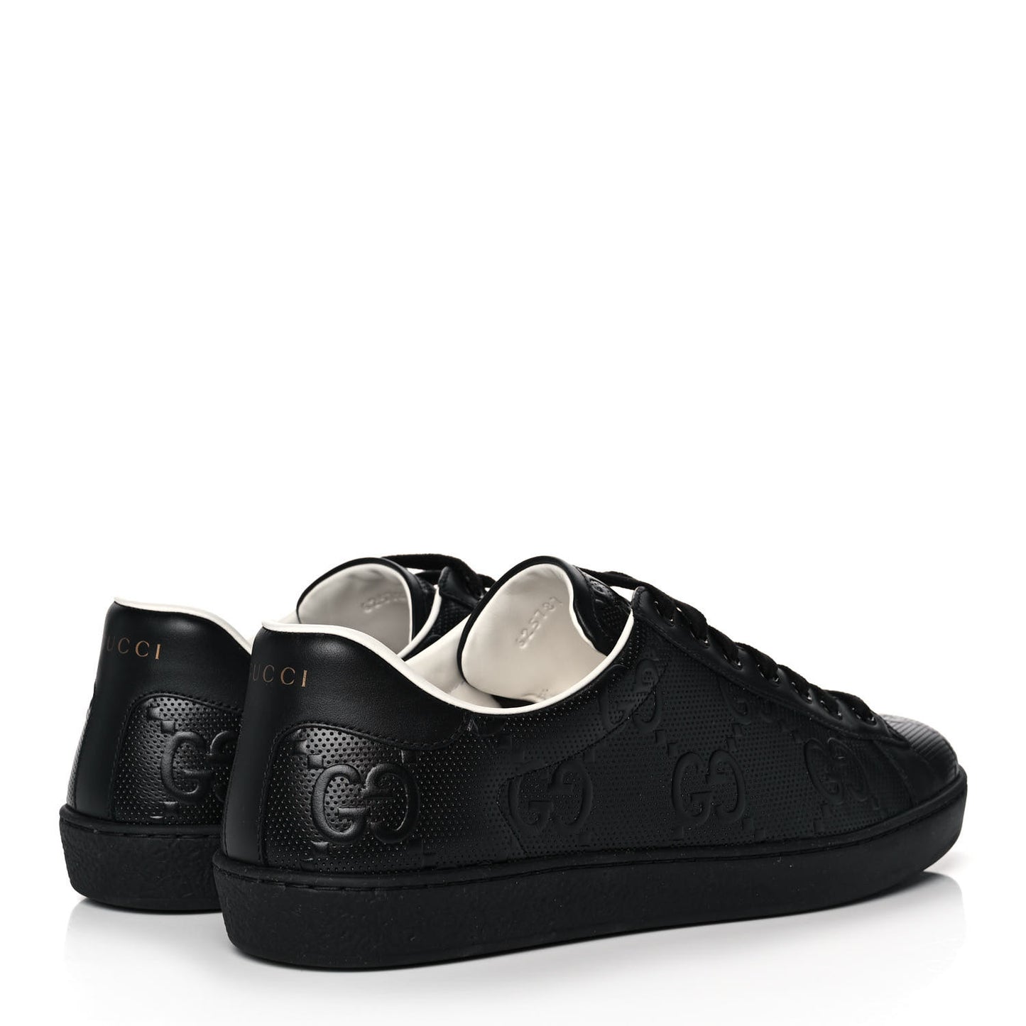 Calfskin GG Tennis Embossed Mens Ace Sneakers 9.5 Black