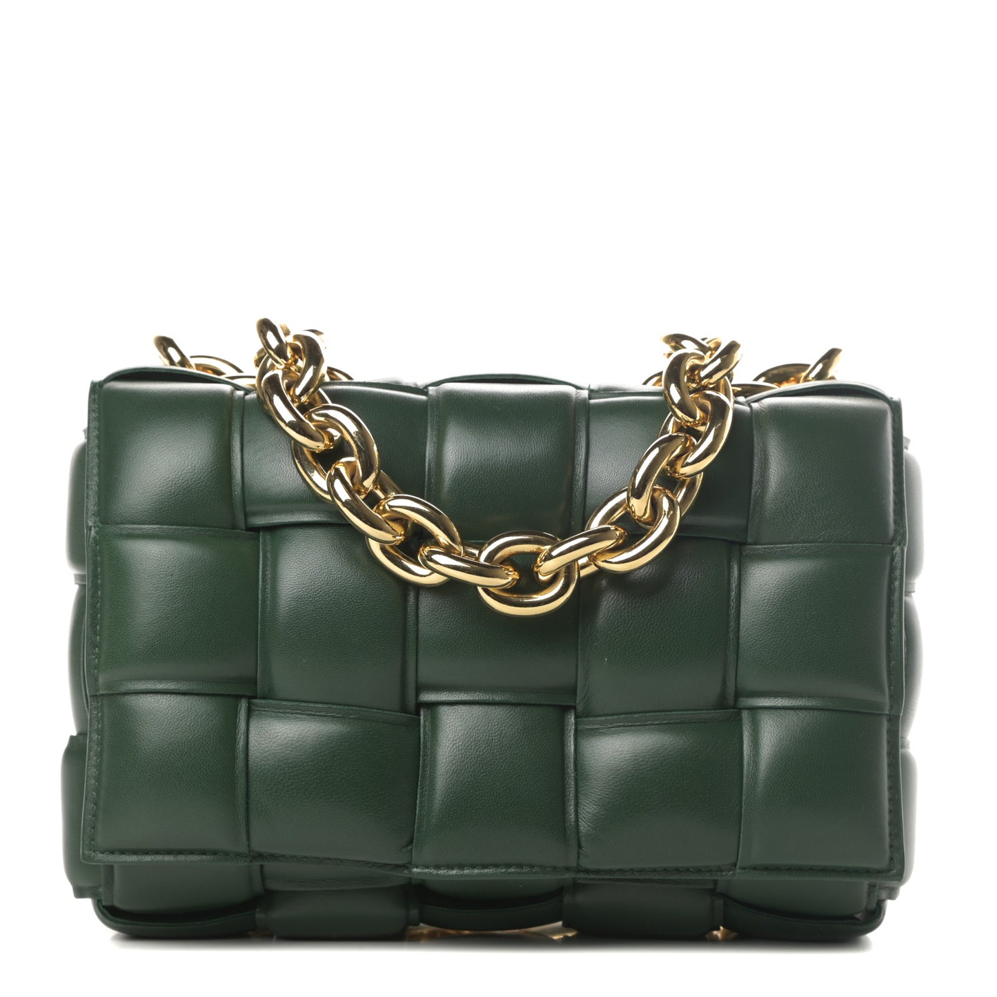 Lambskin Maxi Intreccio Padded Chain Cassette Crossbody Bag Raintree