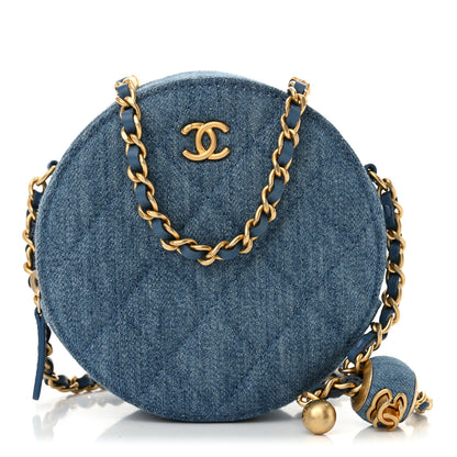 Chanel Denim Quilted Round Pearl Crush Clutch With Chain Blue 1 of 11