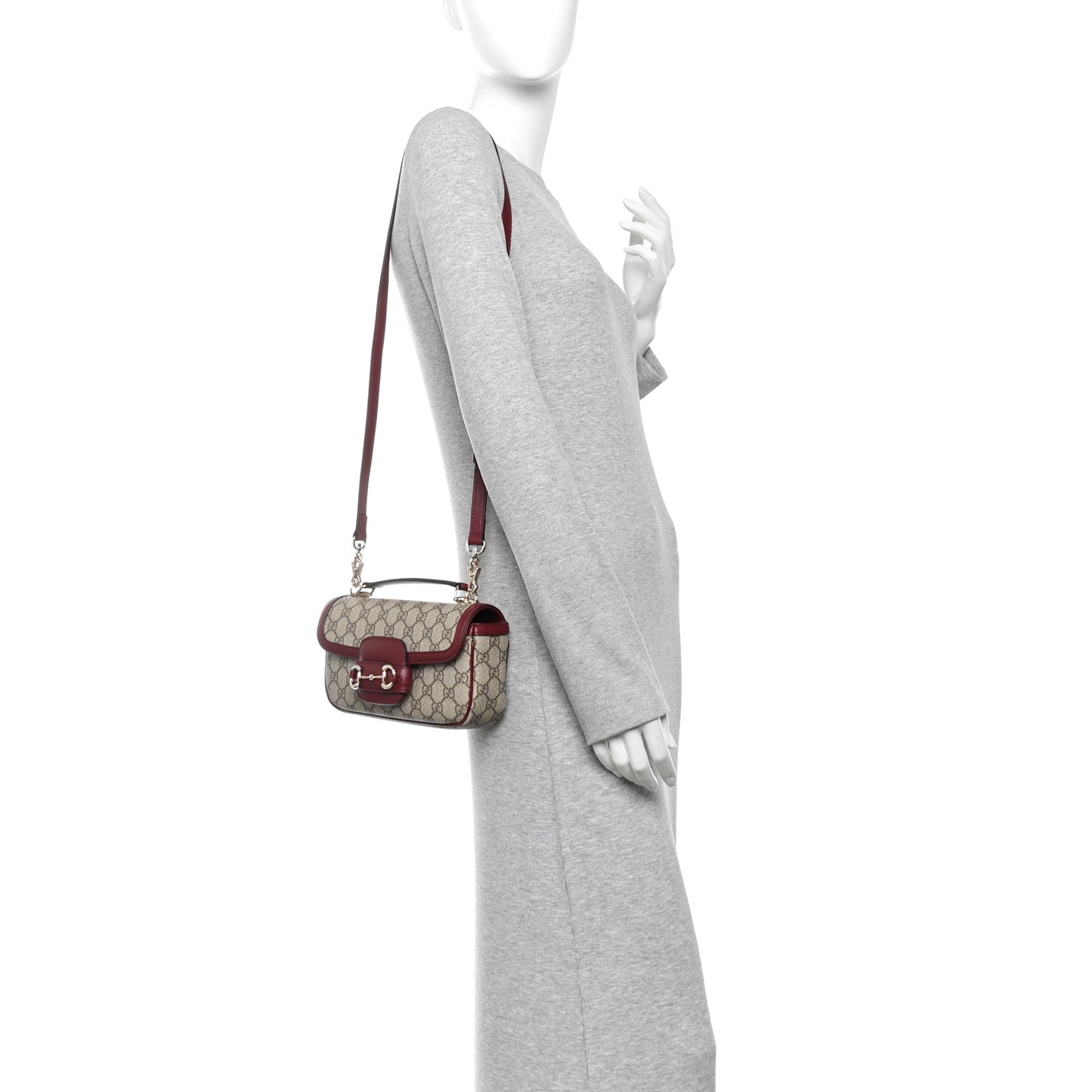 GG Supreme Monogram Horsebit 1955 Small Soft Top Handle Shoulder Bag Beige Dark Red