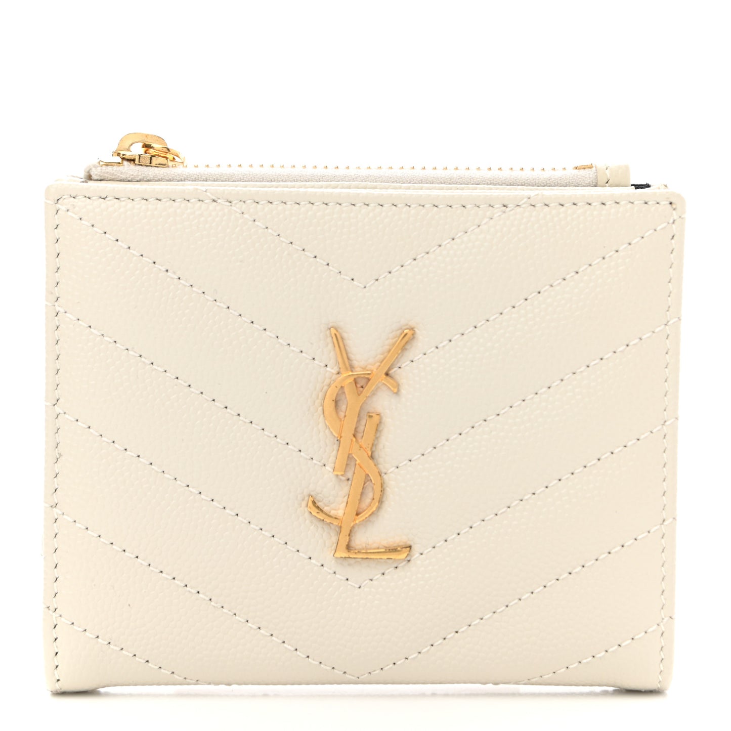 Grain De Poudre Matelasse Chevron Monogram Zipped Card Case Crema Soft